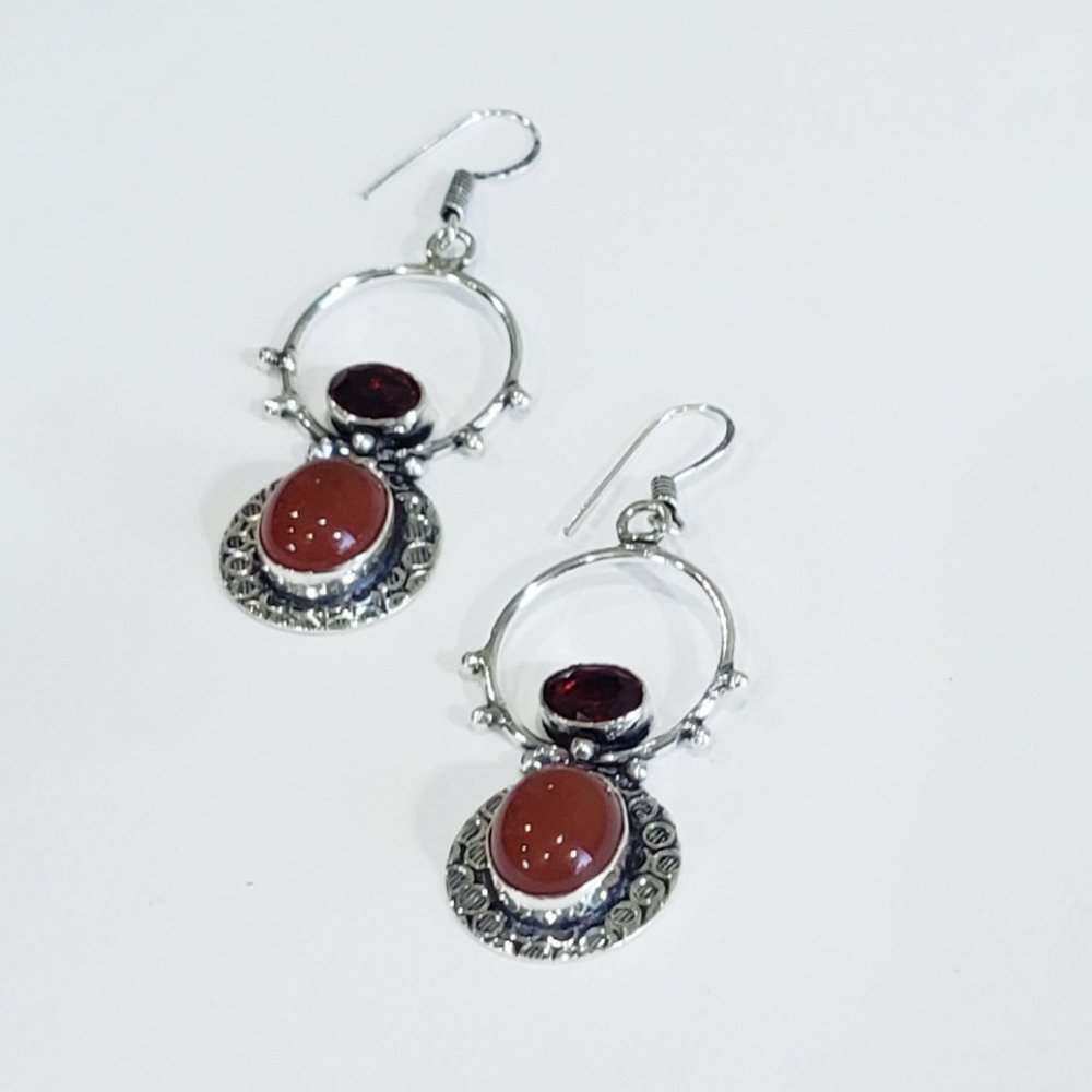 Garnet earrings, 925 silver carnelian garnet gemstone dangle earrings